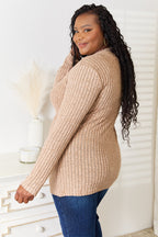 Long Sleeve Notched Neck Ribbed Top