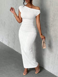 Textured Single Shoulder Maxi Dress