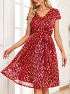 V-Neck Metallic Print Dress