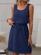 Sleeveless Waffle Knit Drawstring Mini Dress