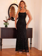 Sleeveless Sequin Square Neck Maxi Cami Dress