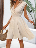 Lace Detail Surplice Neckline Cap Sleeve Mini Dress
