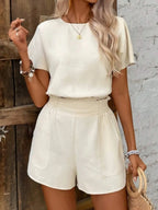 Short Sleeve Round Neck Top and Shorts Set