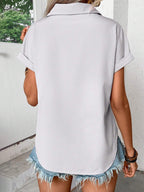 Short Sleeve Pleated Detail Collared Neck Shirt