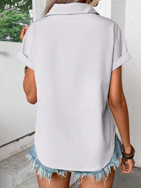 Short Sleeve Pleated Detail Collared Neck Shirt