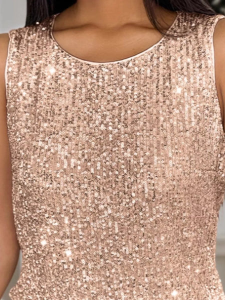 Sleeveless Sequin Round Neck Tank Top