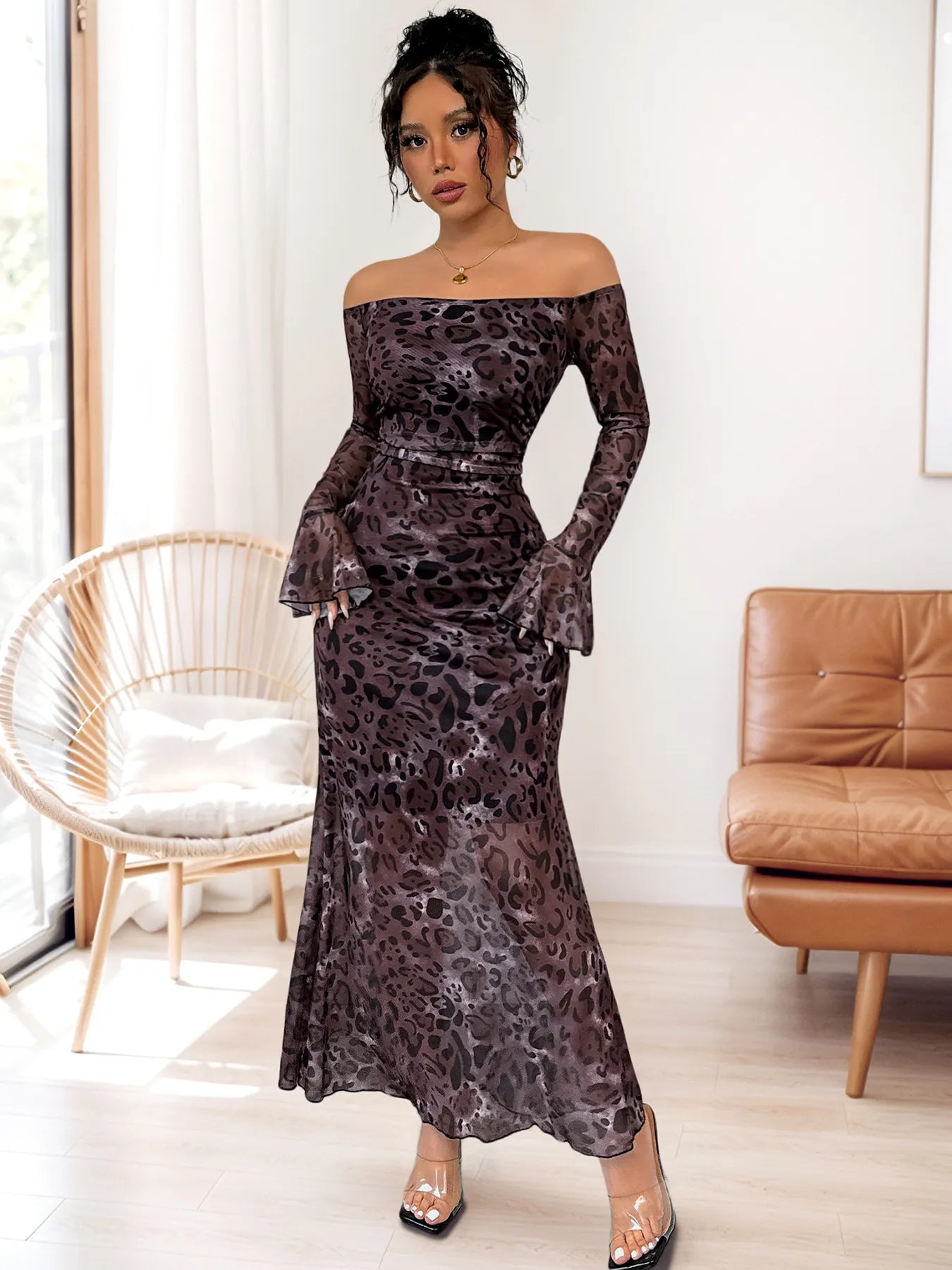 Off-Shoulder Long Sleeve Maxi Dress