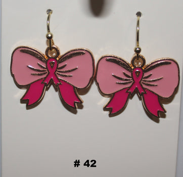 Handmade Pink Bow Breast Cancer Awareness Earrings