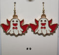Pair of handmade ghost earrings with red wings 