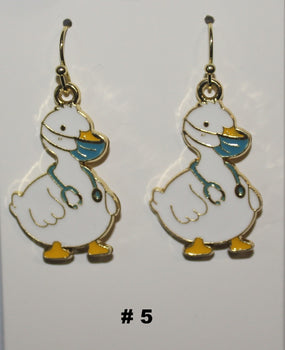 Pair of duck-shaped earrings with face mask