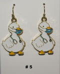 Pair of duck-shaped earrings with face mask