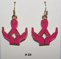 Pink Ribbon In The Palm Of Hands Earrings