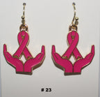 Pink Ribbon In The Palm Of Hands Earrings