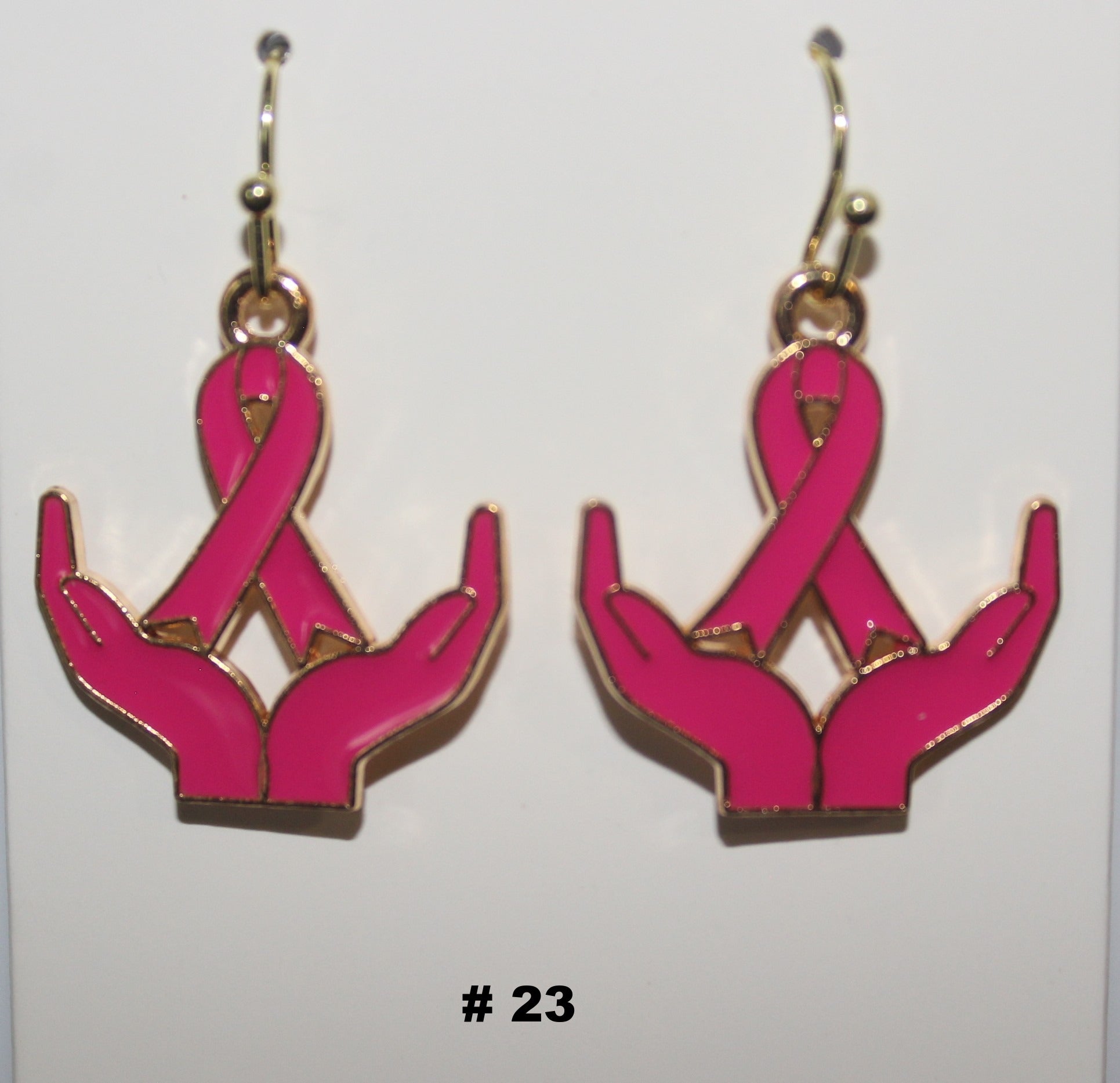 Pink Ribbon In The Palm Of Hands Earrings