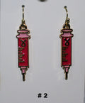 Handmade syringe cancer awareness earrings
