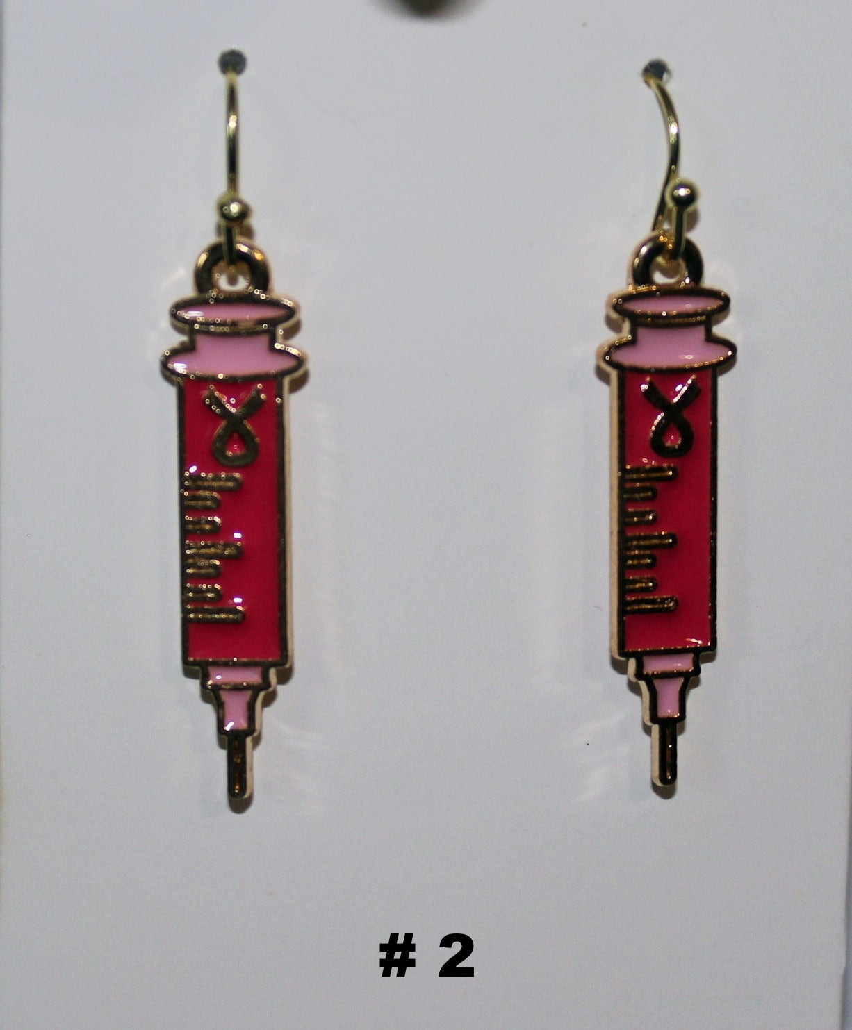 Handmade syringe cancer awareness earrings