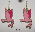 Pink Flying Dove with Ribbon breast cancer earrings