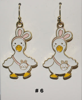 Pair of duck shaped earrings with bunny ears