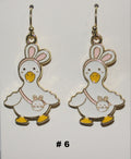 Pair of duck shaped earrings with bunny ears