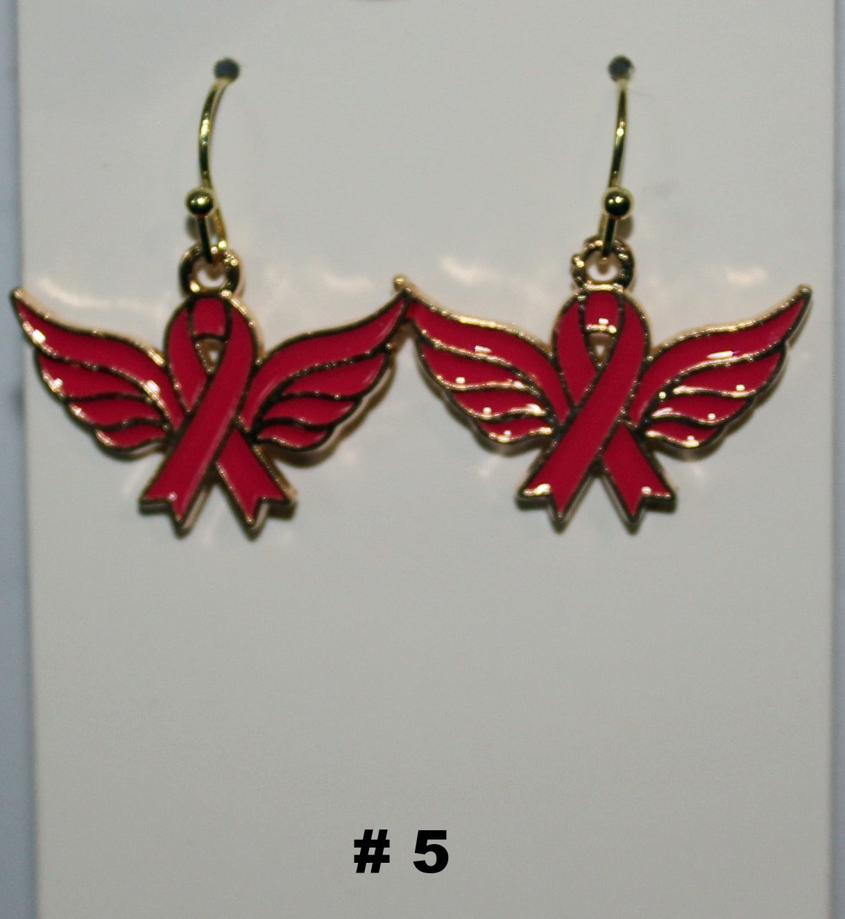 Ribbon with wings cancer awareness earrings