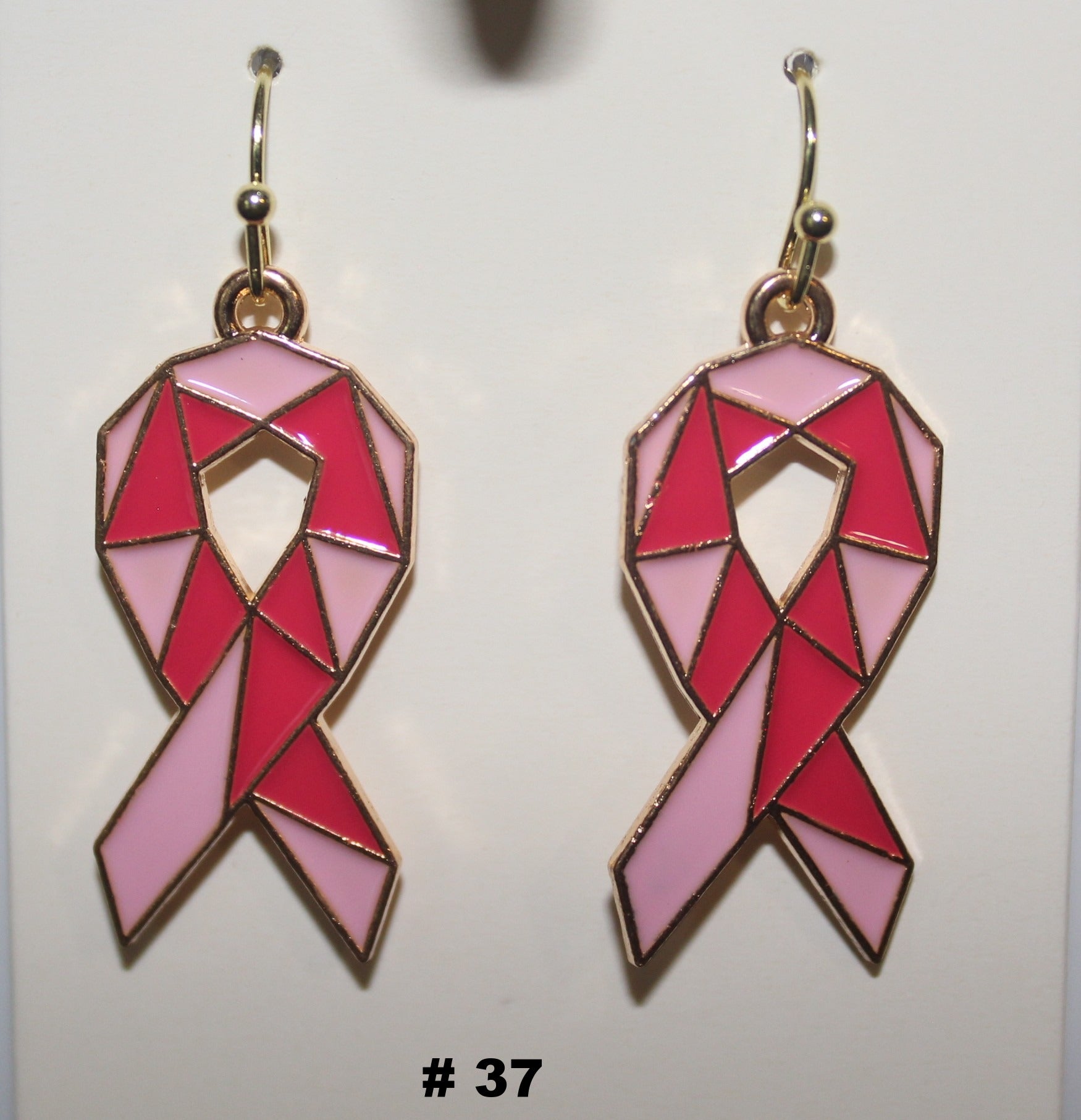 Handmade Geometric Detail Breast Cancer Earrings