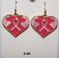 Handmade pink ribbon Heart breast cancer earrings