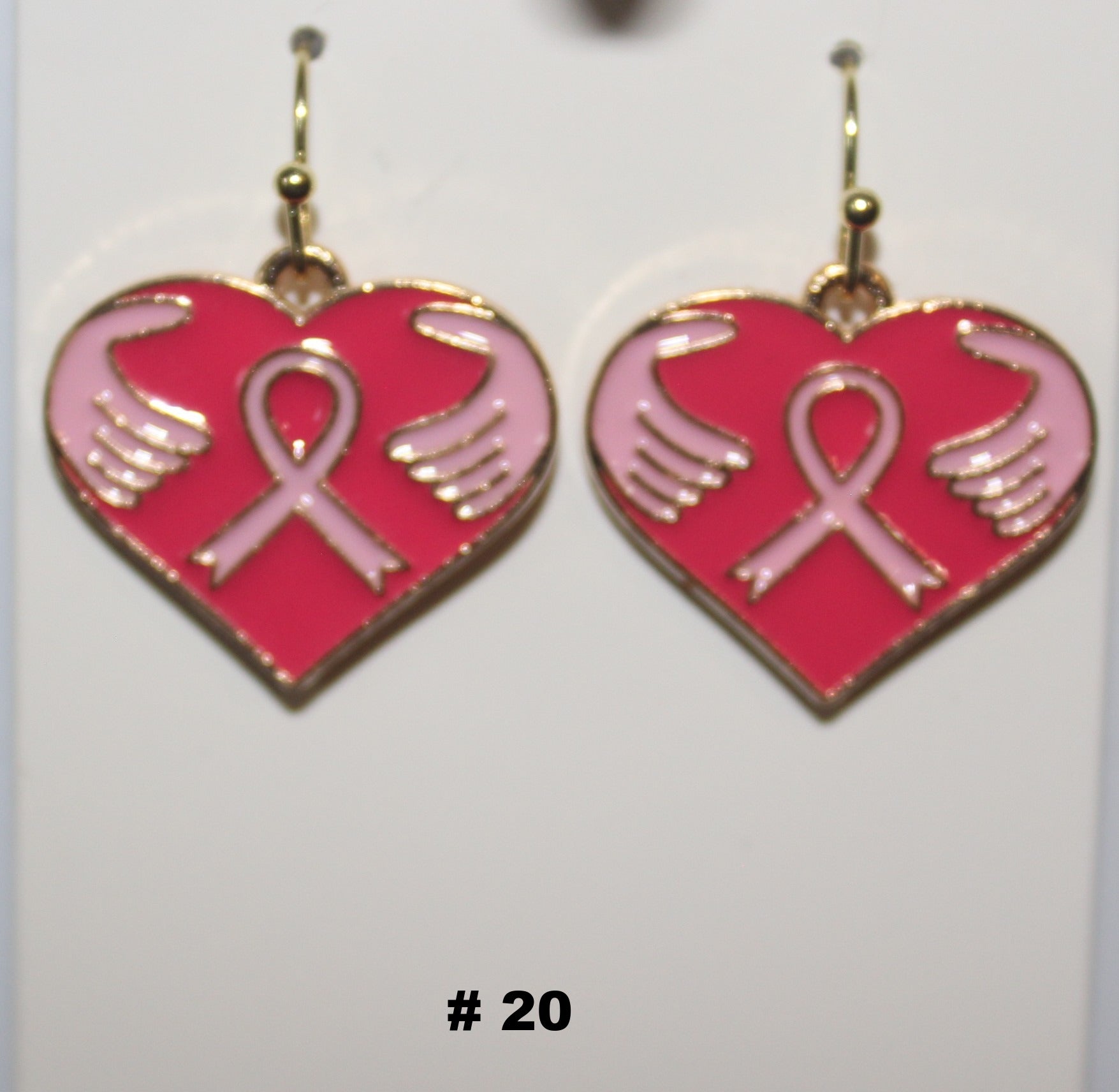 Handmade pink ribbon Heart breast cancer earrings