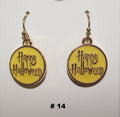 Pair of 'Happy Halloween' earrings with gold hooks 