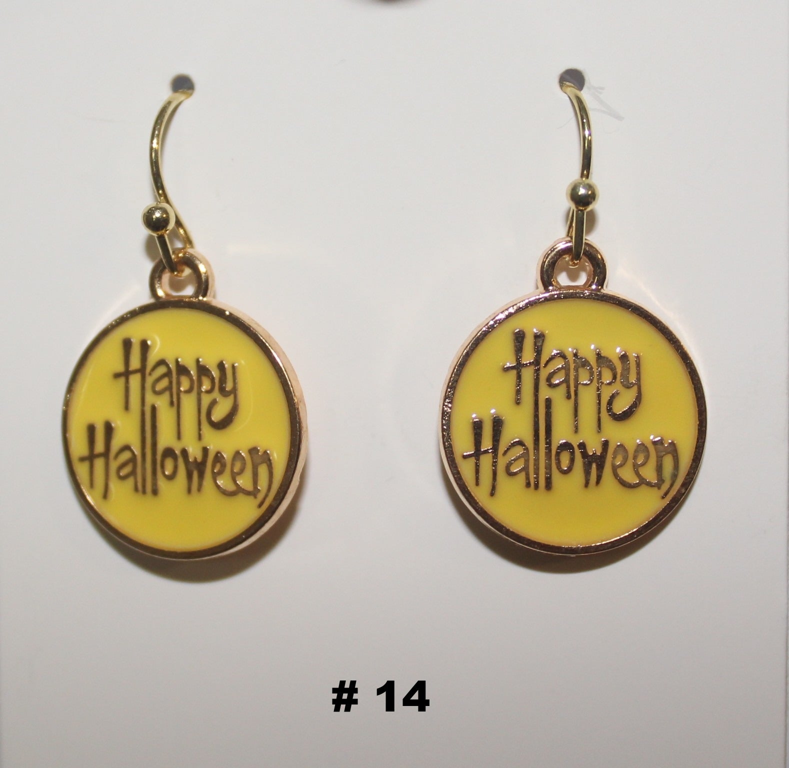 Pair of 'Happy Halloween' earrings with gold hooks 