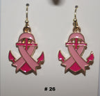 Beautiful Pink Ribbon Twist Around A Boat Anckor Breast Cancer Earrings