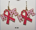 Handmade Pink Ribbon Hope breast cancer earrings