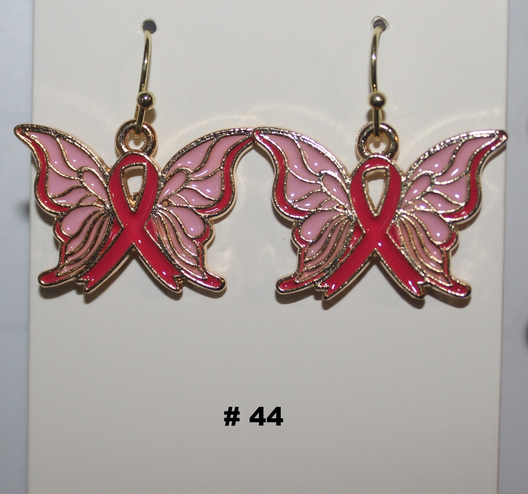 Handmade Breast Cancer Awareness Butterfly Earrings