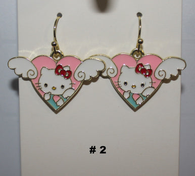 Heart-shaped earrings with a cartoon character 