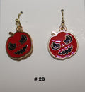 Pair of red pumpkin earrings with gold accents 