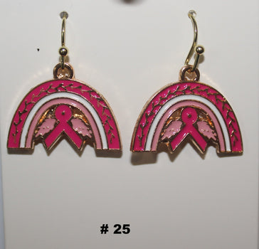 Handmade Pink Ribbon Rainbow breast cancer earrings