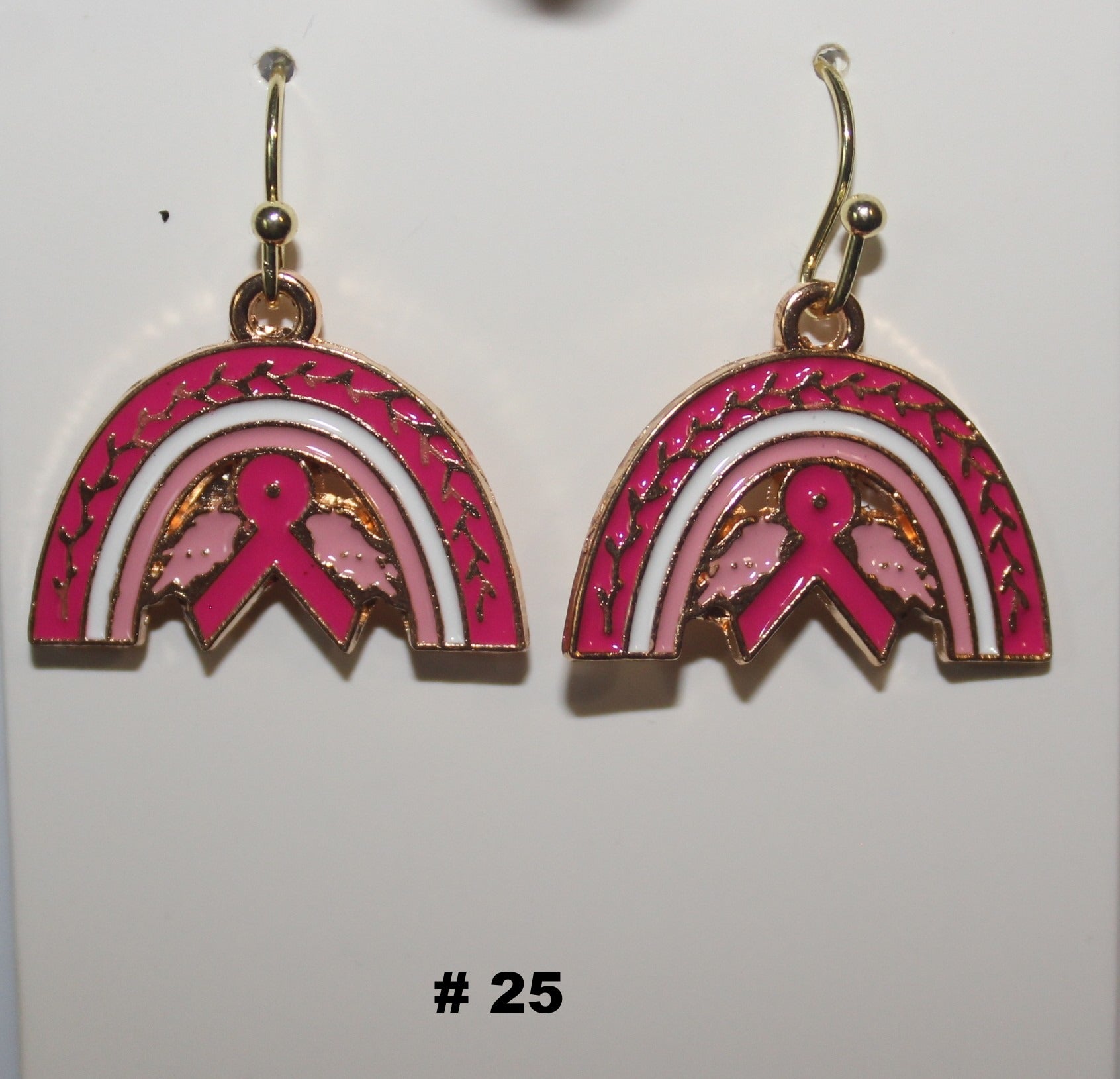 Handmade Pink Ribbon Rainbow breast cancer earrings