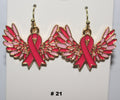 Beautiful Pink Ribbon With Wings Earrings