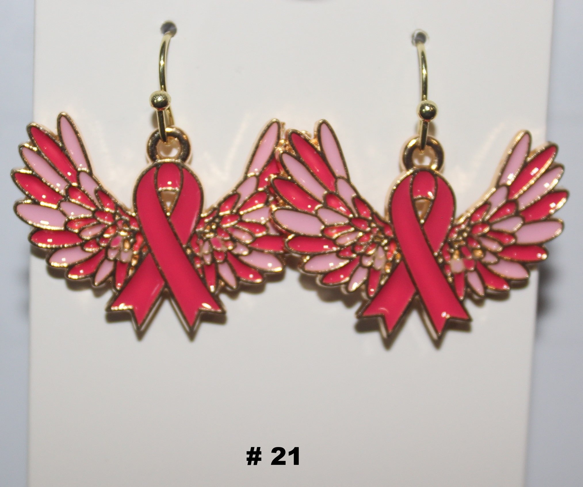 Beautiful Pink Ribbon With Wings Earrings