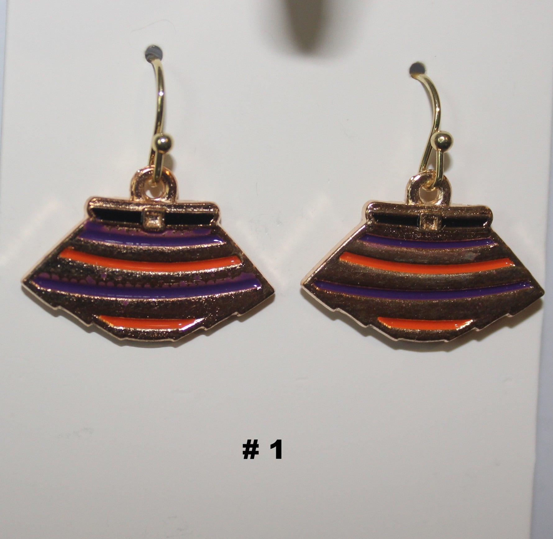 Pair of handmade earrings with striped design 