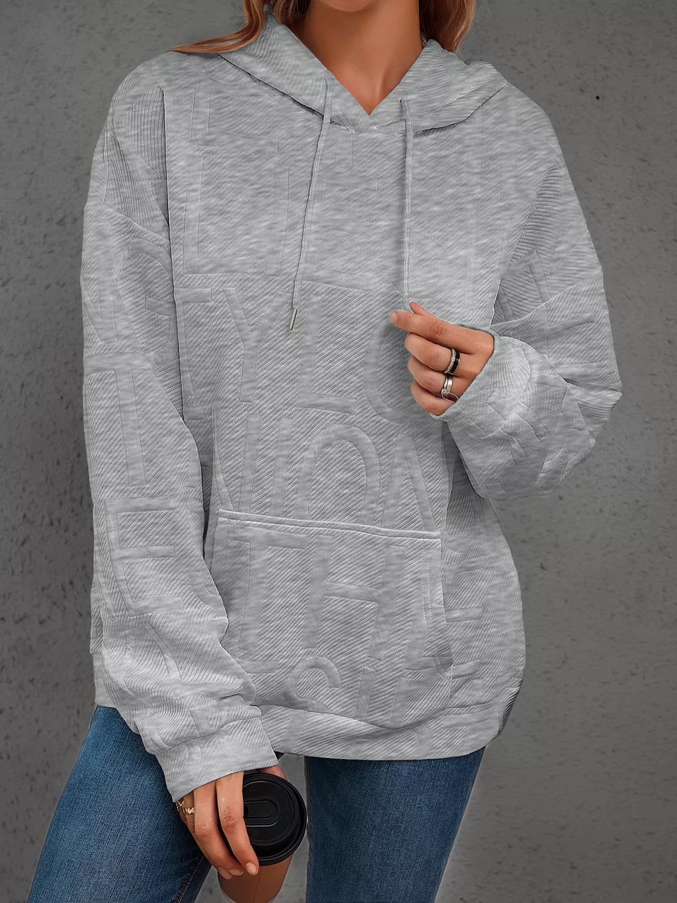 Long Sleeve Textured Embossed Women Hoodie