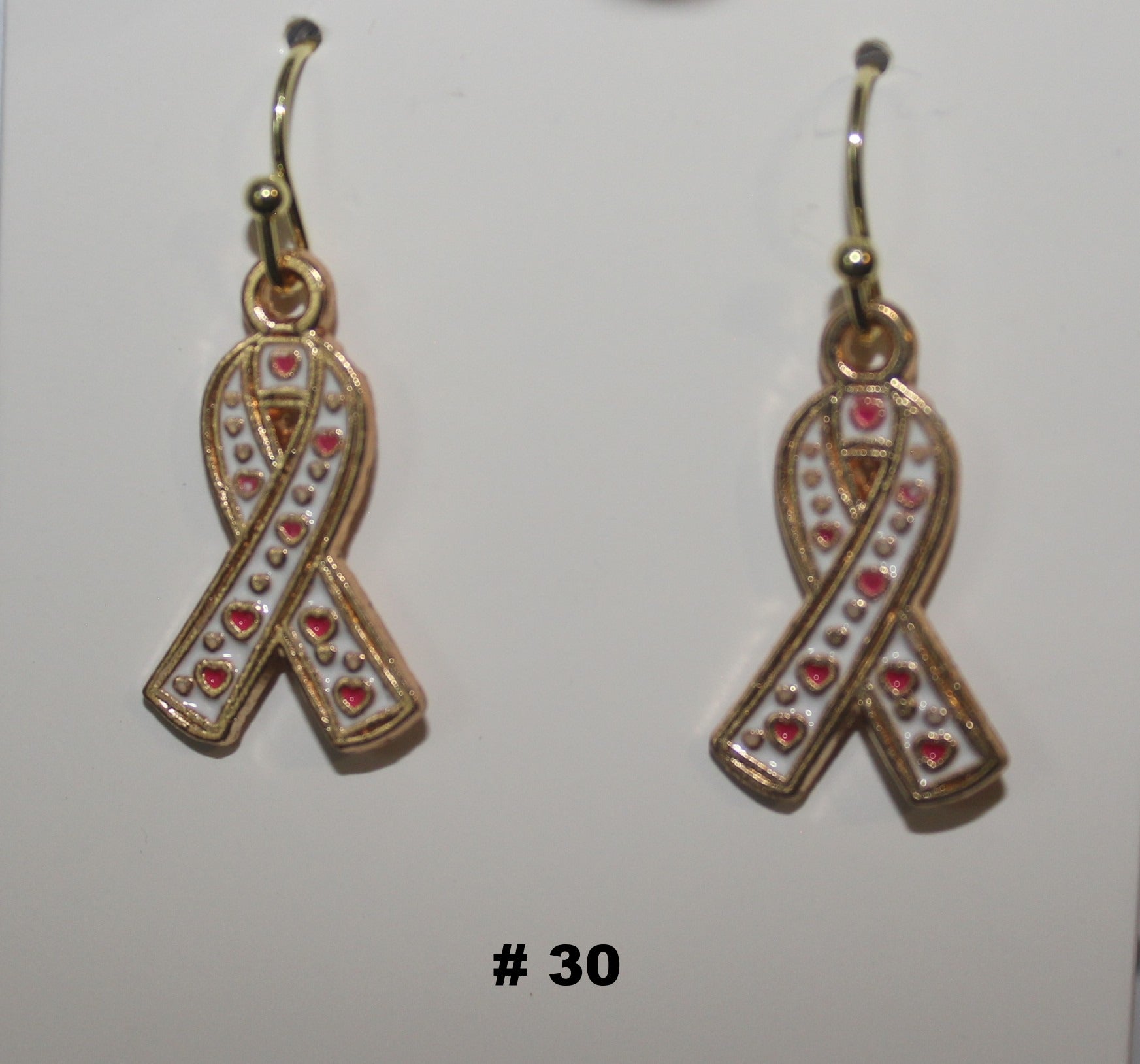 Handmade Gold Ribbon Breast Cancer Earrings