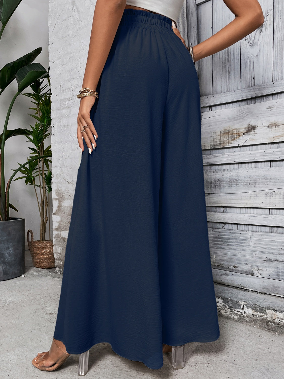 Women's Tied High Waist Wide Leg Pants