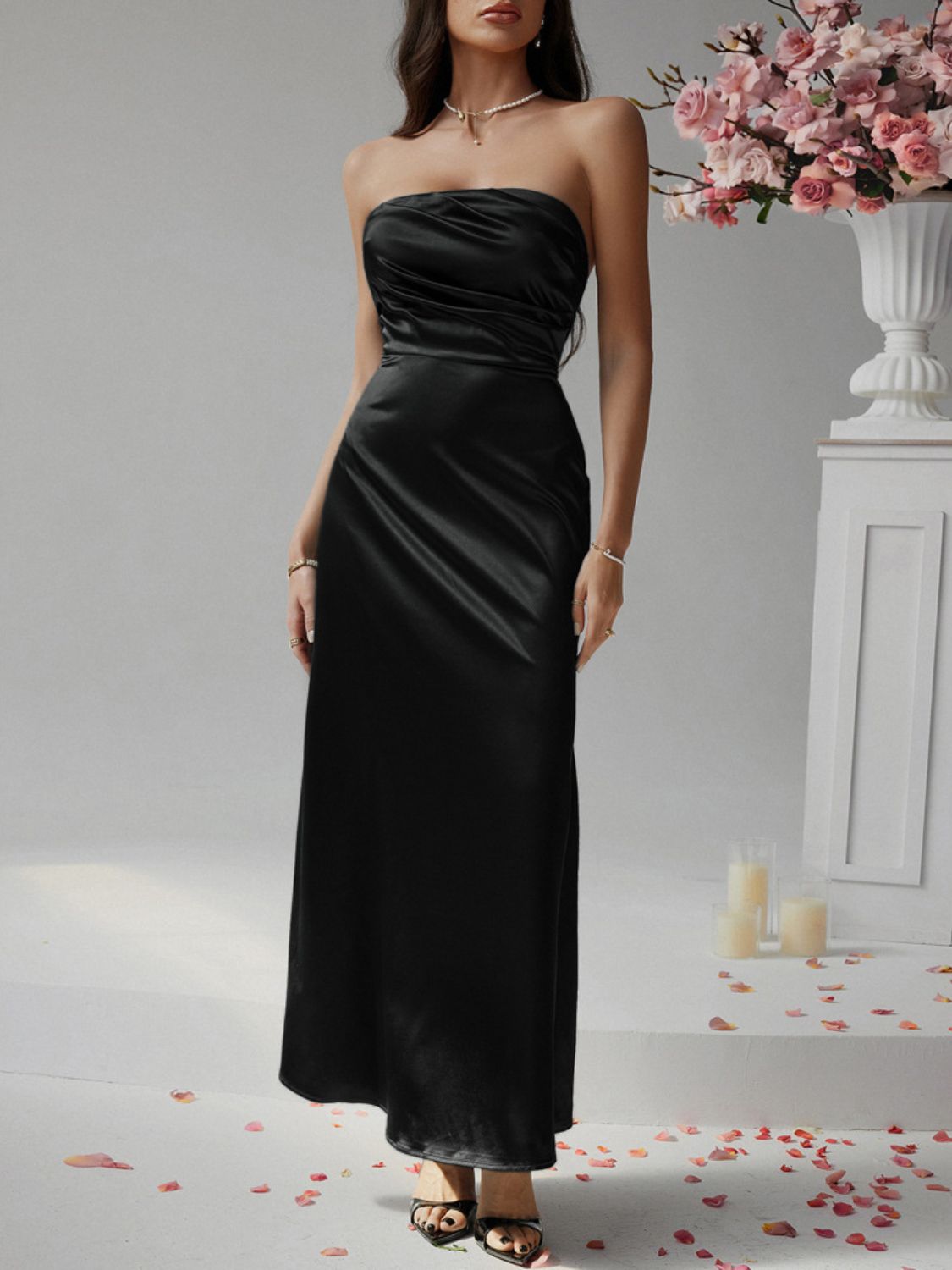 Sleeveless Ruched Tube Maxi Dress