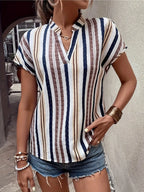 Short Sleeve Striped Notched Top