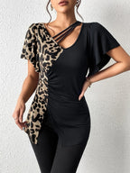 Short Sleeve Ruched Leopard Top