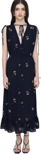 Sleeveless V-Neck Floral Flared Dress