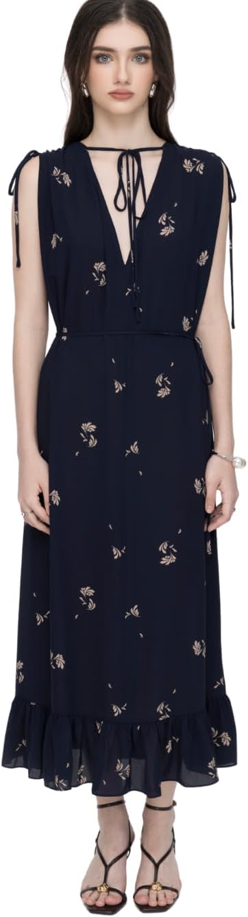 Sleeveless V-Neck Floral Flared Dress