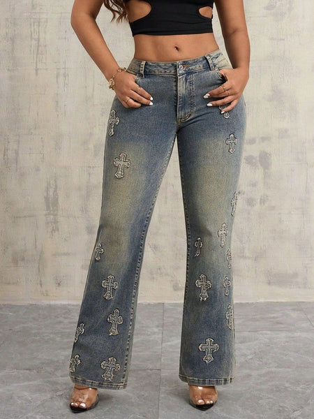 Cross Wide Leg Jeans with Pockets