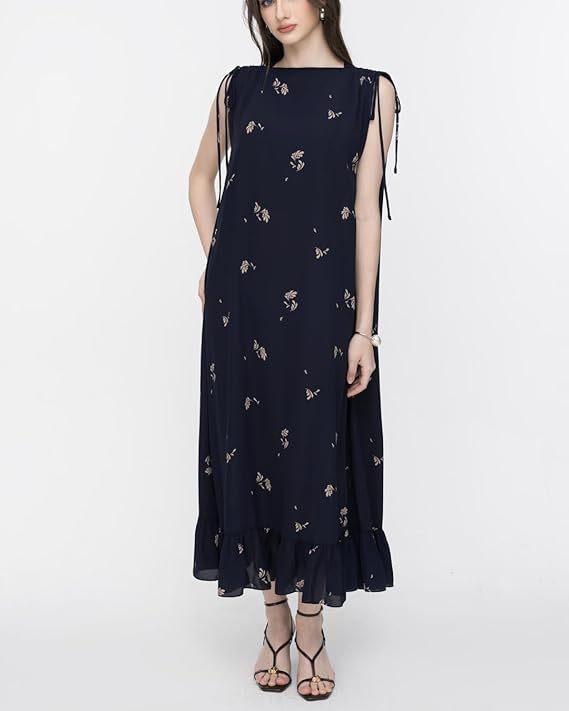 Sleeveless V-Neck Floral Flared Dress