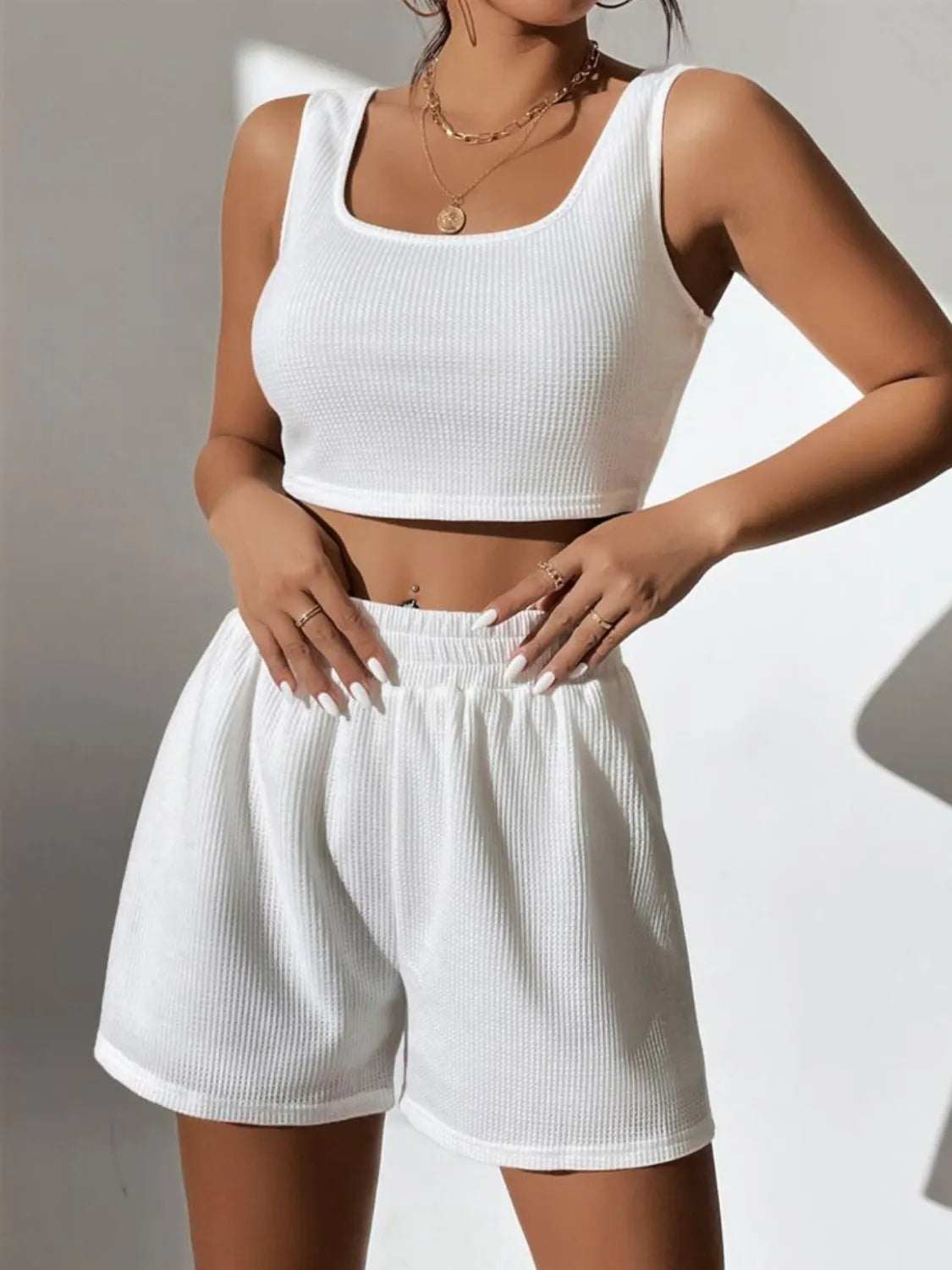 Plus Size Wide Strap Tank and Shorts Set
